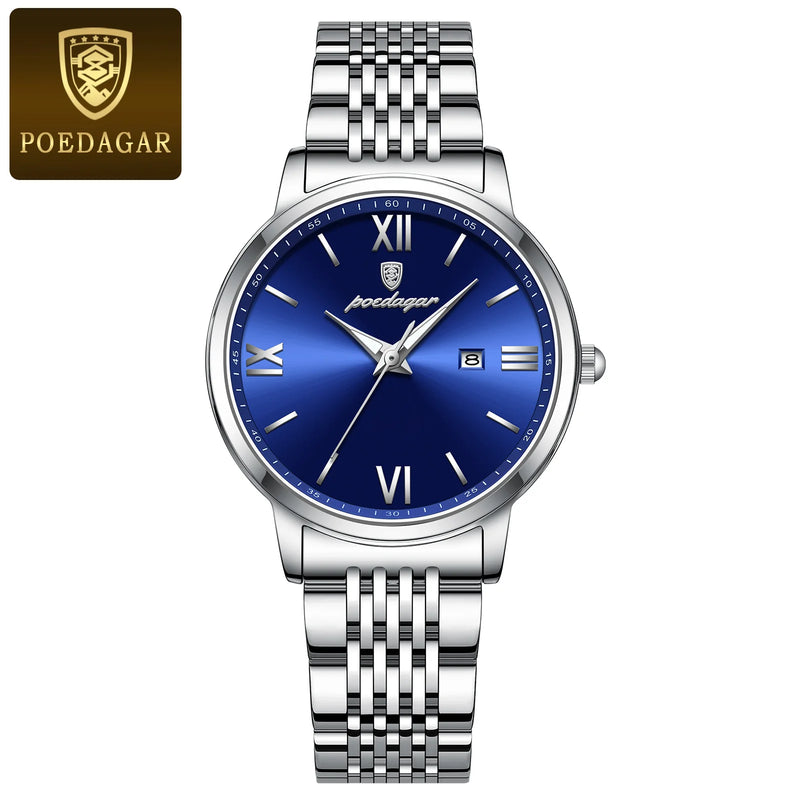 POEDAGAR Luxury Waterproof Stainless Steel Watch