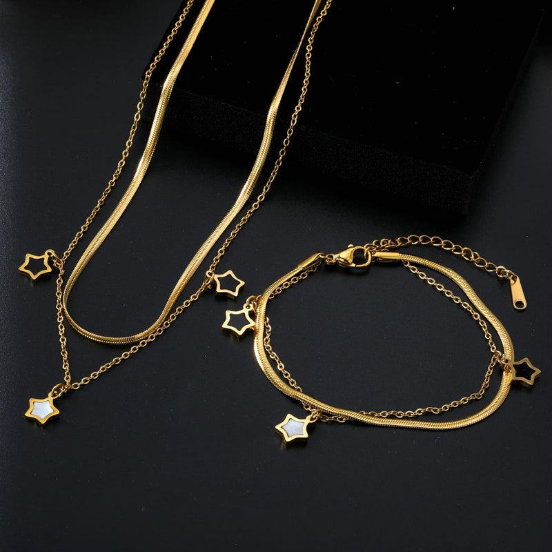 LUXUSTEEL Four Leaf Clover Chain Earrings and Pendant Set