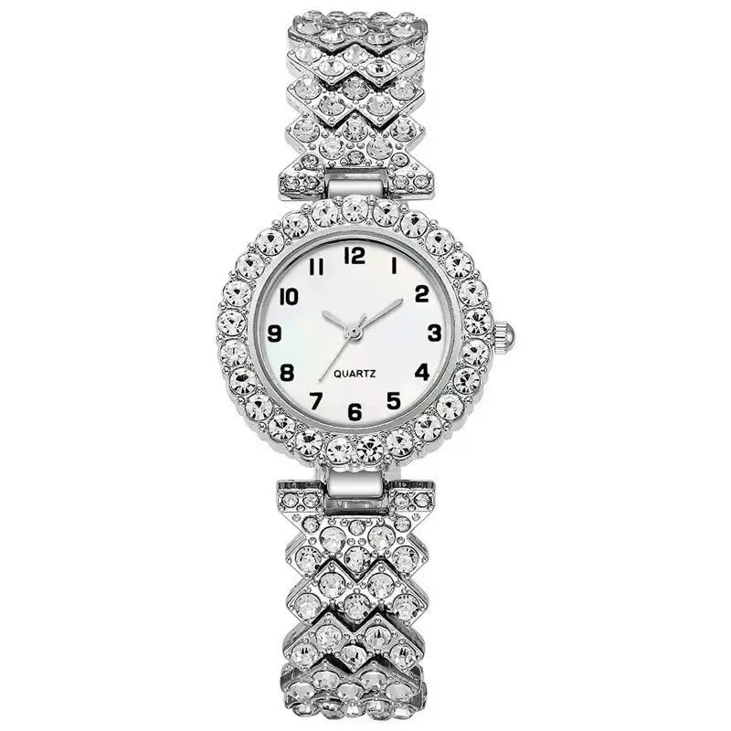 Luxury women's watch set with silver bracelet