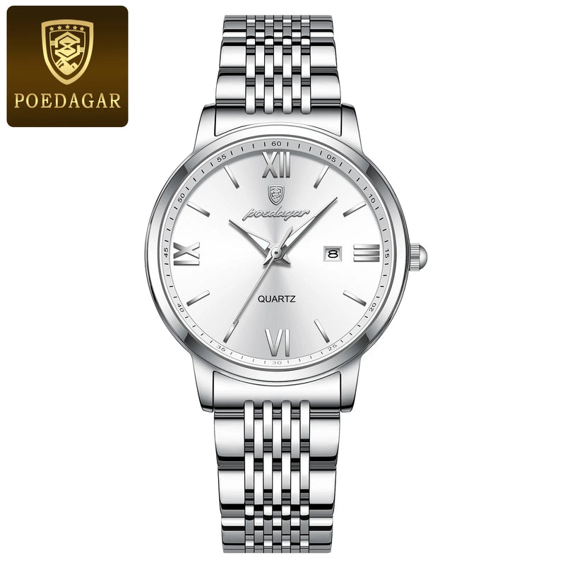 POEDAGAR Luxury Waterproof Stainless Steel Watch