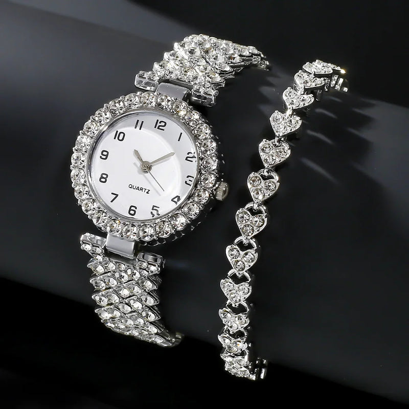 Luxury women's watch set with silver bracelet