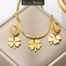 LUXUSTEEL Four Leaf Clover Chain Earrings and Pendant Set
