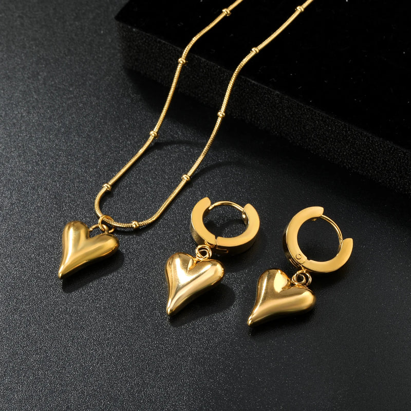 LUXUSTEEL Four Leaf Clover Chain Earrings and Pendant Set