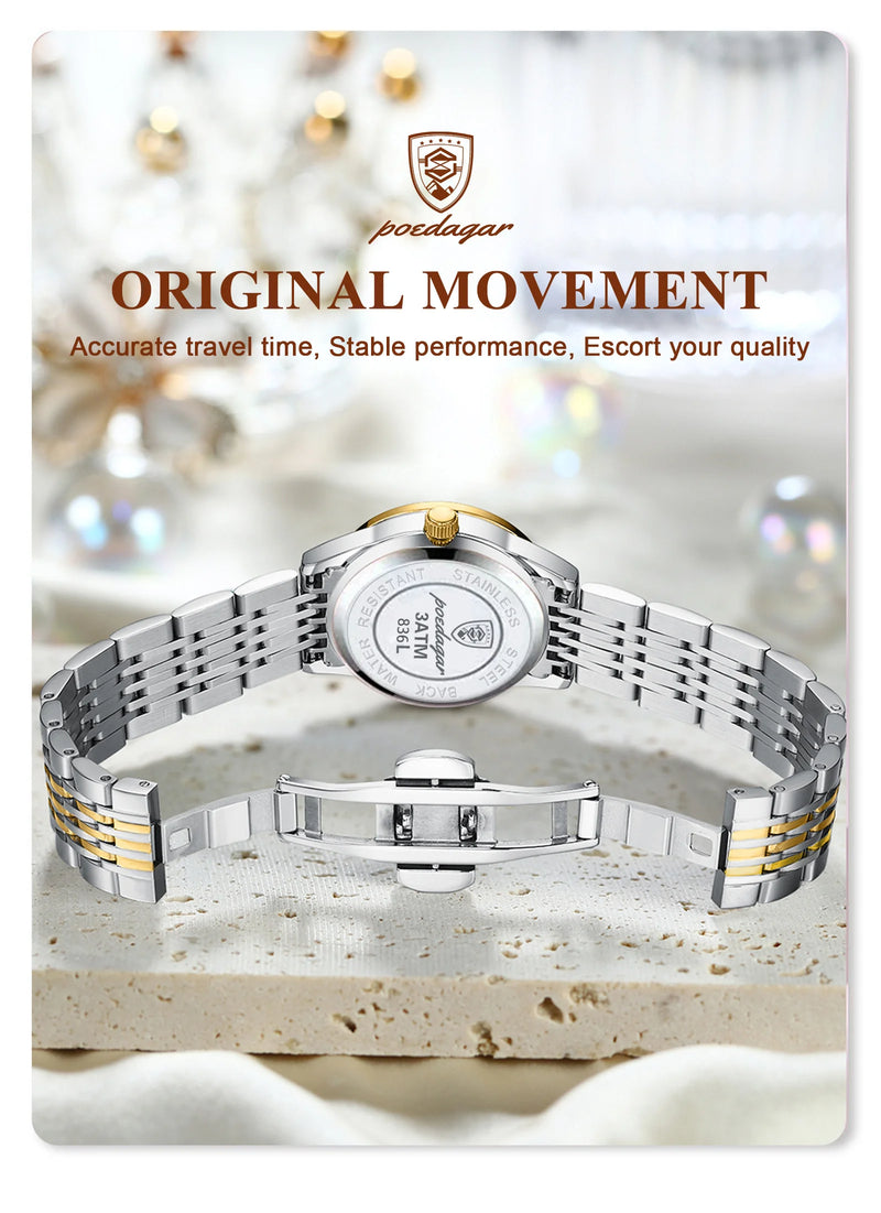 POEDAGAR Luxury Waterproof Stainless Steel Watch