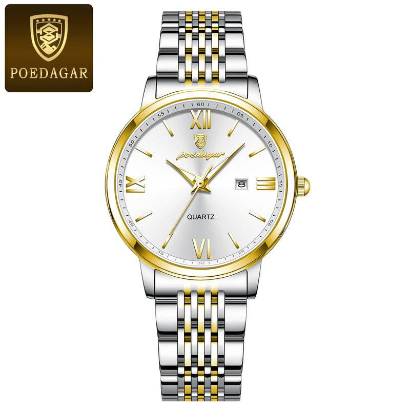 POEDAGAR Luxury Waterproof Stainless Steel Watch