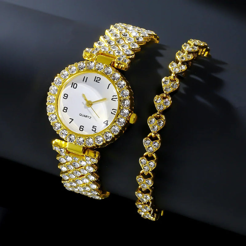 Luxury women's watch set with silver bracelet