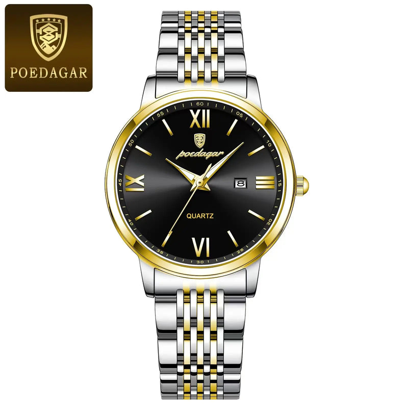 POEDAGAR Luxury Waterproof Stainless Steel Watch