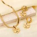 LUXUSTEEL Four Leaf Clover Chain Earrings and Pendant Set